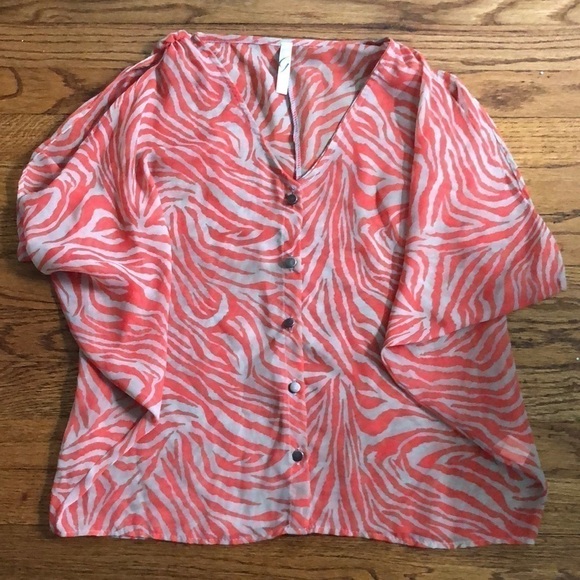 ✨HOST PICK✨ Women’s Coral & Gray Zebra Print Sheer Shirt - Picture 4 of 12
